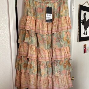 Bohemian Floral Maxi Skirt in Peach and Mint